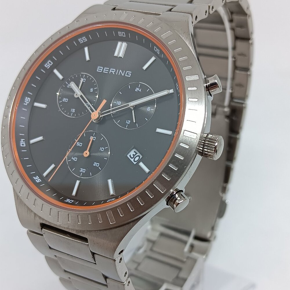 Bering 11743-709 Titan Chrono Men's 43mm Brushed Titanium Japanese Quartz Watch